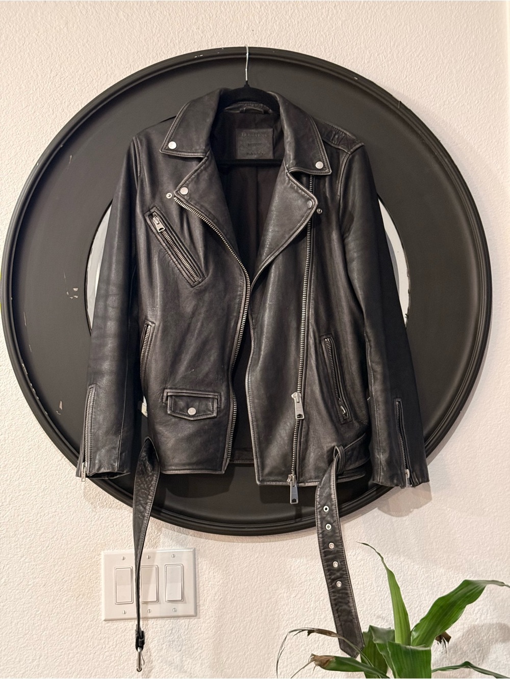 Classic Black Leather Biker Jacket - ALL SAINTS SIZE M